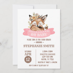 Fox Baby shower bébé fille invitation