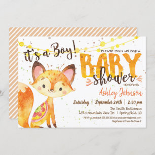 Fox Baby shower Woodland invitation Boy