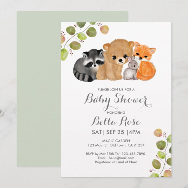 Fox Bear Raccoon Bunny Baby Shower Invitations (Devant / Derrière)