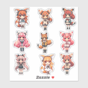 Fox Chibi Art mignonne Girl Anime Stickers