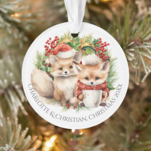 Fox Couple hiver Wreath Noël Personnalisé