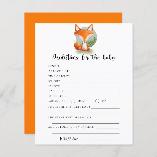 Fox cub - prédictions et conseils pour bébé (Devant / Derrière)