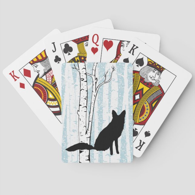 Fox dans des cartes de jeu de forêt de bouleau (dos)