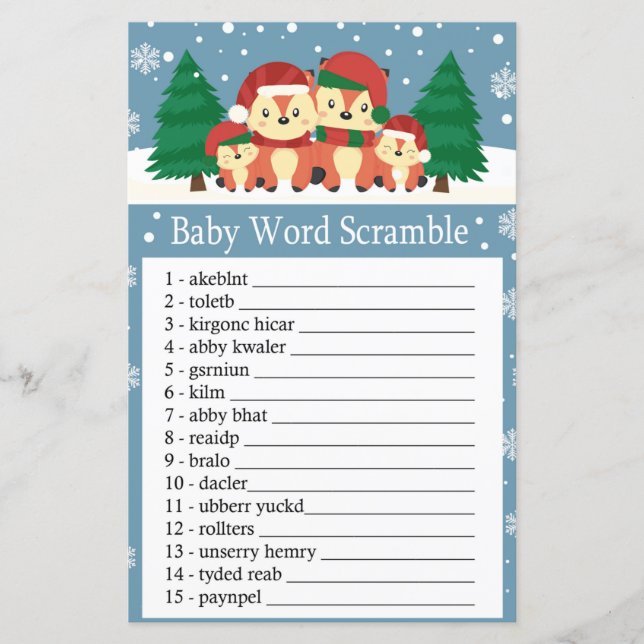 Fox d'hiver Baby word scramble jeu (Devant)