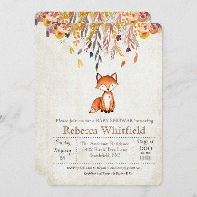 Fox Fall quitte Citrouille Baby shower Invitation (Devant / Derrière)