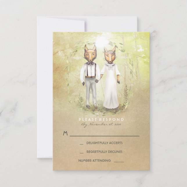 Fox Love Wedding Cartes RSVP (Devant)