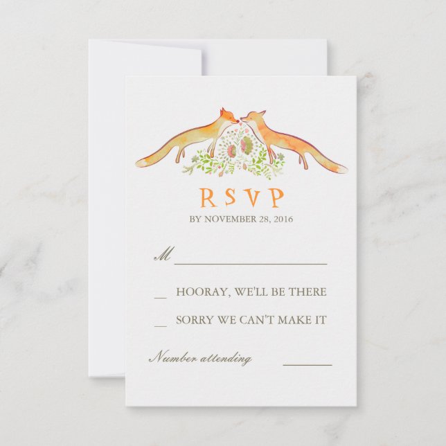 Fox Love Wedding Cartes RSVP (Devant)
