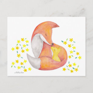 Fox Mom Baby Carte postale Red Fox Watercolor Cart