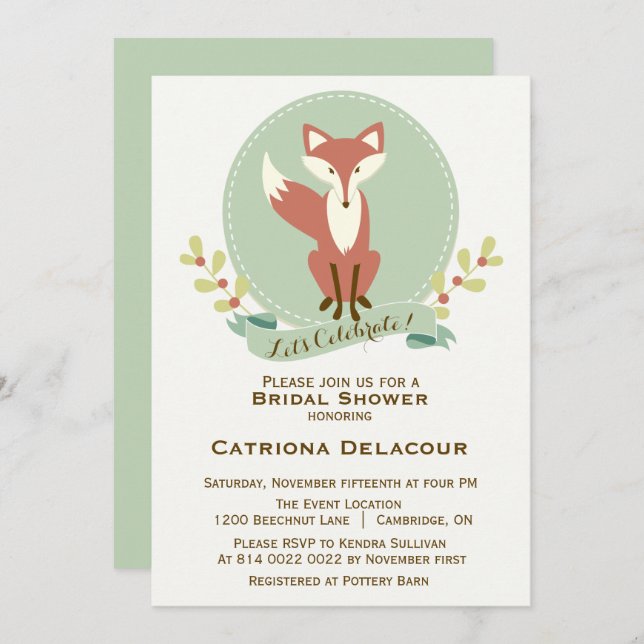 Fox Portrait Floral Bridal Douche Invitation (Devant / Derrière)