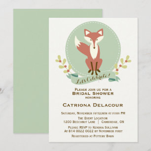 Fox Portrait Floral Bridal Douche Invitation