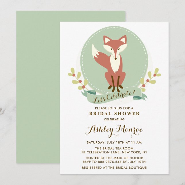 Fox Portrait Green Bridal Show Invitation (Devant / Derrière)