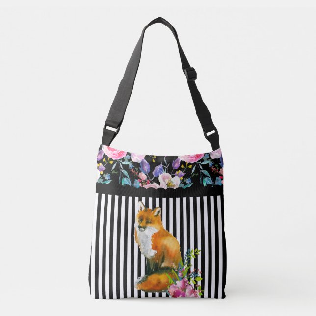 Fox rouge floral et sac de Crossbody de rayure (Devant)