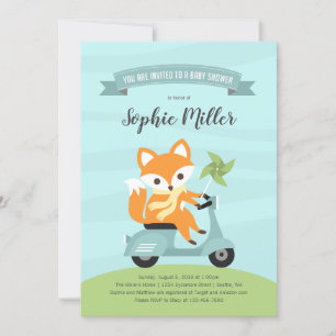 Fox sur Scooter Baby shower Invitation