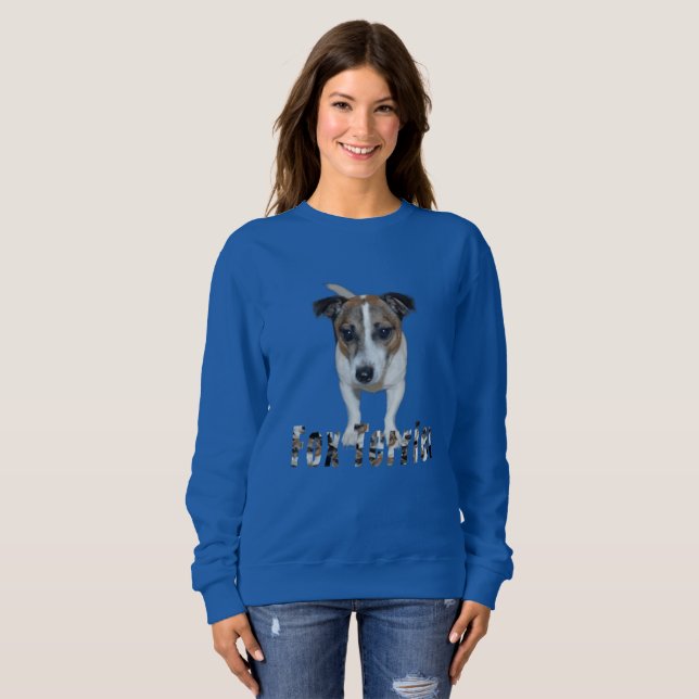 Fox Terrier Avec Logo, Dames Sweatshirt Bleu (Devant entier)