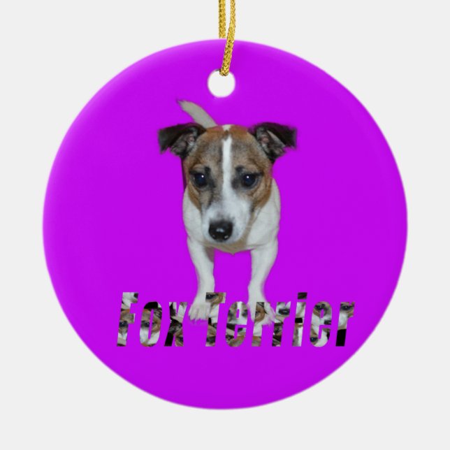 Fox Terrier avec logo, ornement en céramique viole (Devant)