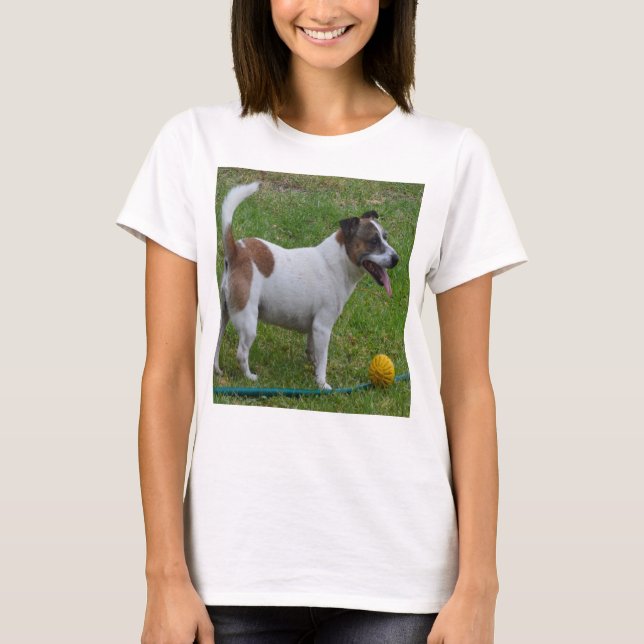 Fox Terrier Avec Son Bal Jaune, Tshirt Dames (Devant)