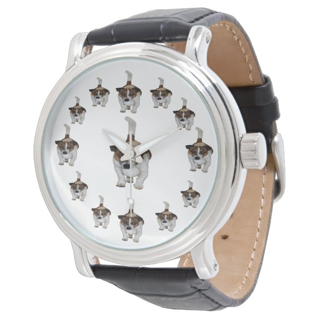 Fox Terrier Circulaire Motif, Mens Montre En Cuir (Incliné)