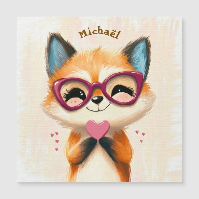 Fox Valentine's Day Heart Badge Kids School  (Devant)