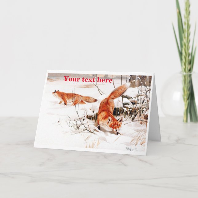 Foxers dans la neige carte de Noël vintage (Devant)