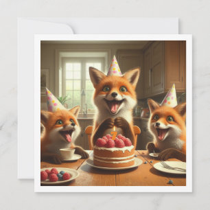 Foxes mangeant gâteau, renards invitation annivers