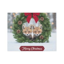 Foxes Snowfall Noël Voeux Metal Wall Art