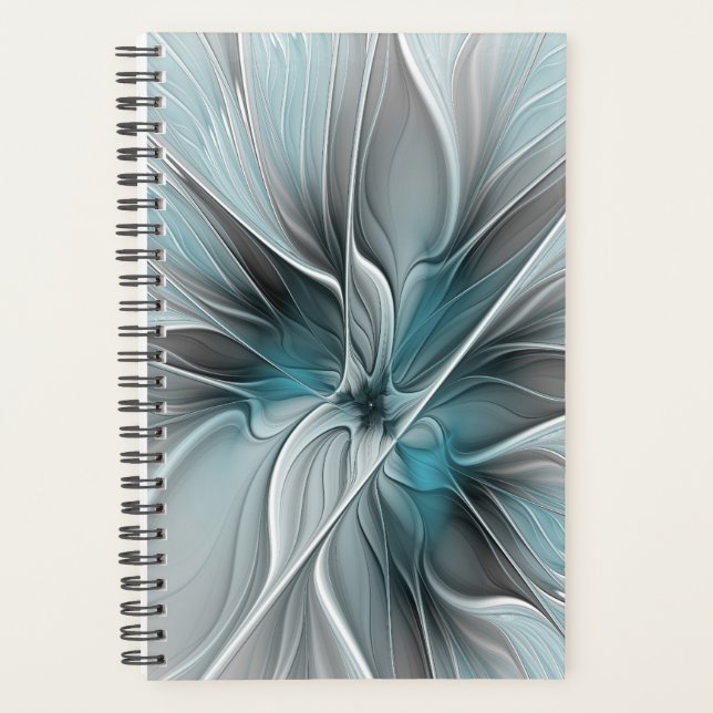 Fractal Floral Moderne Abstrait Fleur Bleu Gris (Devant)