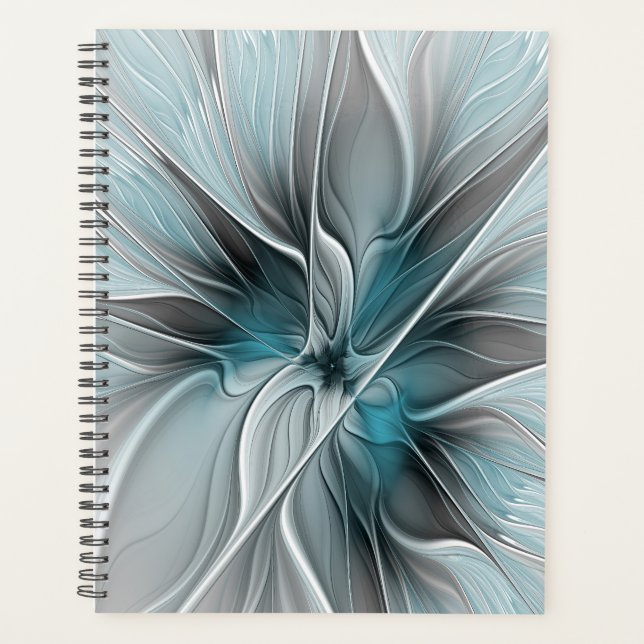 Fractal Floral Moderne Abstrait Fleur Bleu Gris (Devant)