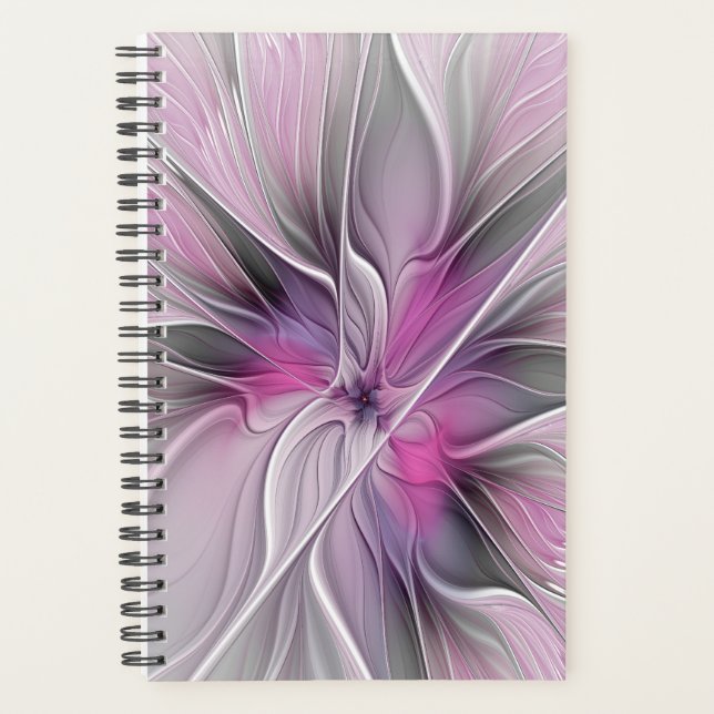 Fractal Floral Moderne Abstrait Fleur Rose Gris (Devant)