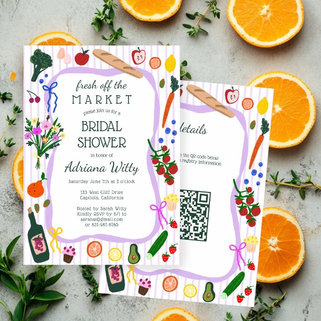 FRAÎCHEMENT ARRIVÉ SUR LE MARCHÉ Douce Invitation  (FRESH OFF THE MARKET Cute Custom QR Bridal Shower Invitation
)