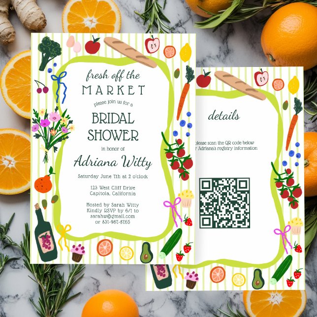 FRAÎCHEMENT ARRIVÉ SUR LE MARCHÉ Douce invitation  (FRESH OFF THE MARKET Cute Custom QR Bridal Shower Invitation
)