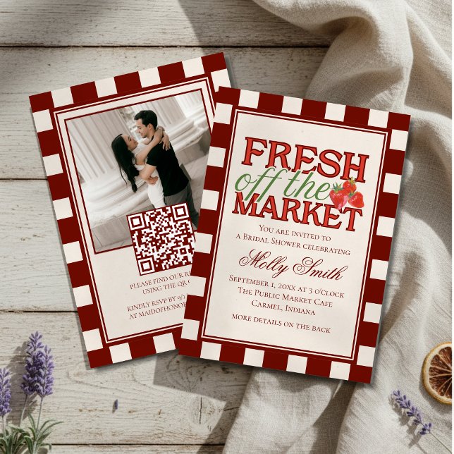 Fraîchement sortie du marché Invitation à la douch (Plan a farm-fresh bachelorette with this Fresh Off the Market Checkered Bridal Shower Invitation!)