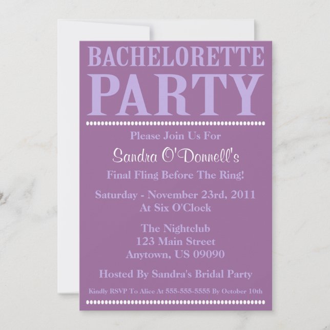Fraîcheur Bachelorette Invitations Violet/Purple (Devant)