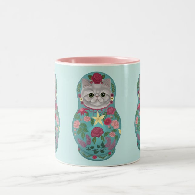 Fraicheur florale Meowtreshka Mug (Centre)