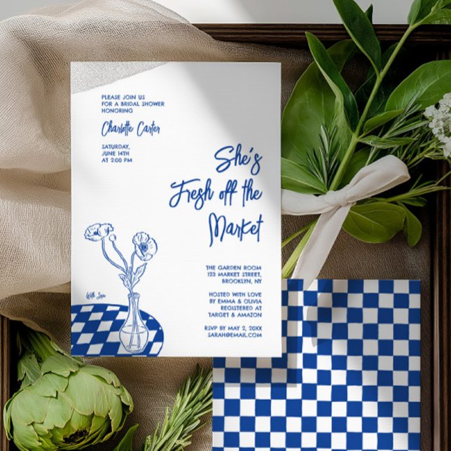 Frais Éclos sur le Marché Invitation de Fête de Ma (Fresh Off The Market Bridal Shower Hand Drawn Invitation)
