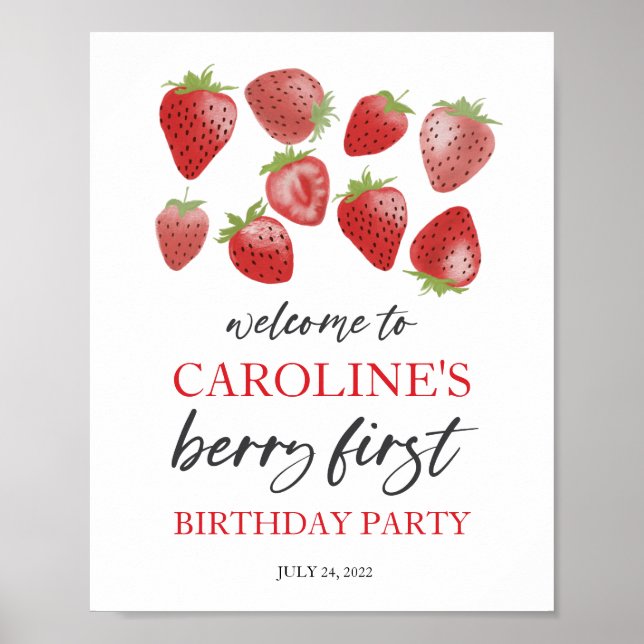 Fraise 1er Affiche de bienvenue d'anniversaire ・ B (Devant)