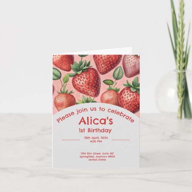 Fraise 1er anniversaire invitation en été (Devant)