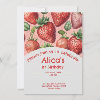Fraise 1er anniversaire invitation en été
