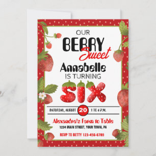 Fraise 6e anniversaire de fête Invitation