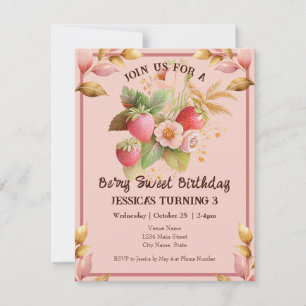 Fraise Anniversaire Boho Pink Invitation