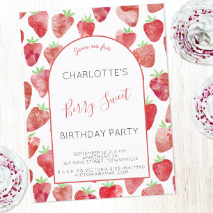 Fraise Aquarelle Anniversaire Fête Invitation