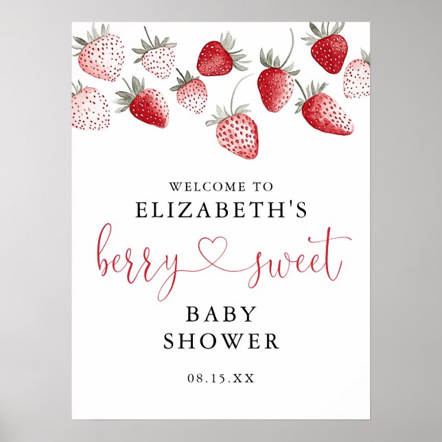 Fraise Berry Sweet Baby shower Affiche de bienvenu (Devant)