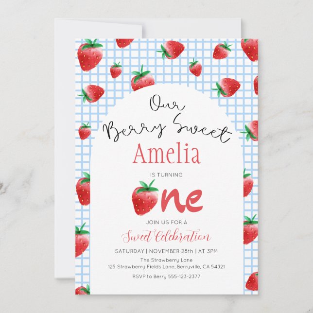 Fraise Berry Sweet Invitation d'anniversaire (Devant)