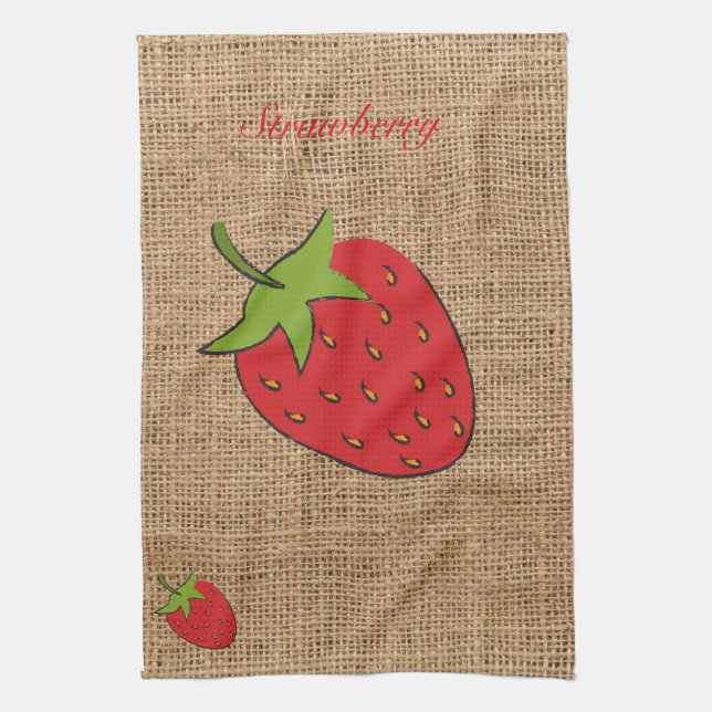 Fraise Burlap imprimé Serviette de cuisine (Vertical)
