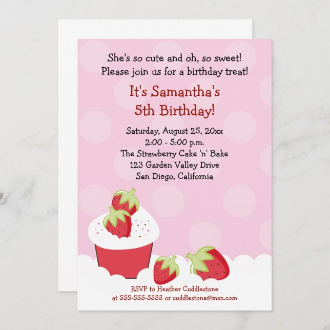 Fraise Cupcake fête d'anniversaire 5x7 Invitation (Devant / Derrière)