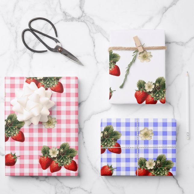 Fraise et en vichy jolies feuilles cadeaux (Recto)