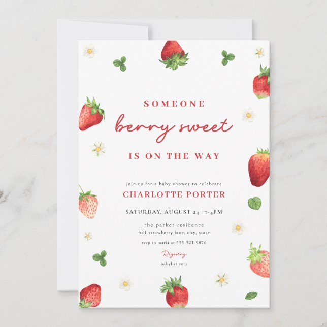 Fraise Girl Berry Baby shower doux Invitation (Devant)