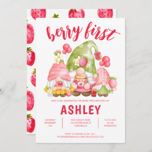 Fraise Gnomes Berry Invitation pour le premier ann