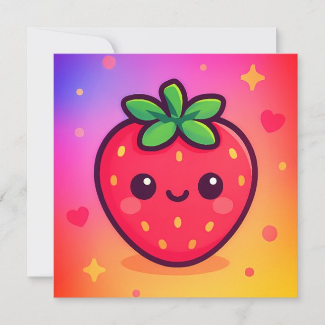 Fraise Kawaii souriante sur Pastel Gradient Backg (Devant)