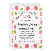 Fraise mignonne Filles roses Invitation Anniversai