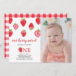 Fraise Premier anniversaire fille photo Invitation
